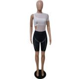 Women's Asymmetric Pit Bar Mesh Zip-Up Slanted Shoulder Wrap Jumpsuit