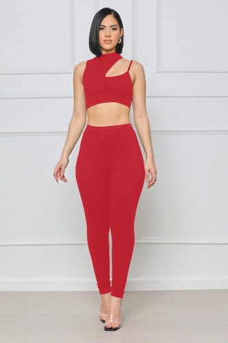 Sexy one-shoulder suspender trousers two-piece set