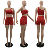 Sexy one-shoulder suspender shorts two-piece set
