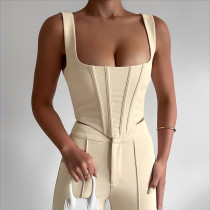 Ladies elegant sexy vest temperament slim square neck solid color corset waist corset