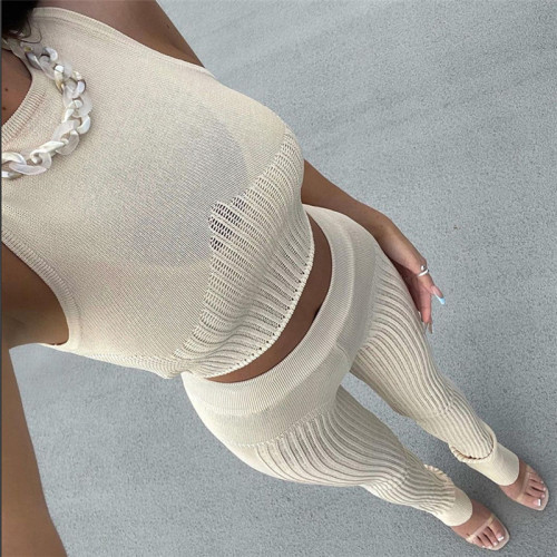 Sexy Perspective Knitted Sleeveless Vest High Waist Bag Hip Slim Fit Slim Fit