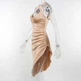 women's evening dress temperament hollow slit suspender dress