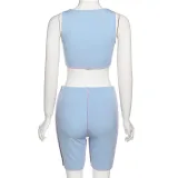 Fashion reverse design vest top high waist bag hip shorts suit women