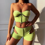 Sexy waistless ripped hollow suit tube top shorts two-piece women's