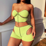 Sexy waistless ripped hollow suit tube top shorts two-piece women's