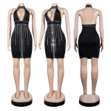 Sexy Hot Drill Sleeveless Halter Perspective Slim Dress Nightclub