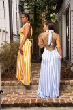 Ladies Fashion Sexy Striped Halter Strap Backless Ladies Dress