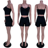 Sexy suspenders one-shoulder shorts suit two-piece set