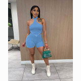 Halter neck open back short-sleeved shorts suit nightclub style women's two-piece suit
