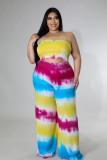 Plus Size Women's Clothing Print Positioning Print Chest Wrap Straight Pants Two Piece Suits