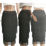 Solid Color Pack Hip Fringe Knee-Length Skirt Slim Skirt
