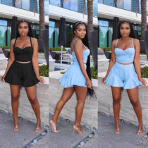 Sexy suspenders one-shoulder shorts suit two-piece set