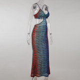 Semi-perspective suspender long skirt temperament fashion color empty dress women