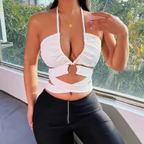 Void exposed navel sexy sling Temperament low-cut strappy halter vest
