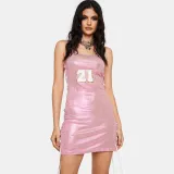 Nightclub party net red bronzing fabric sleeveless machine eye straps suspenders large vest dress