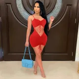 Fashion Casual Ladies Lace Up Cutout Pleated Ladies Dress