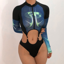 Sexy Cutout Print High Waist Hip Bodysuit