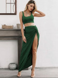 Sling tube top mid-length solid color high slit two-piece women's suit