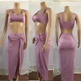Sling tube top mid-length solid color high slit two-piece women's suit