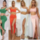 Sling tube top mid-length solid color high slit two-piece women's suit