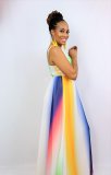 Sexy Fashion Colorful Stripes Adjustable Round Neck Design Strap Sling Dress