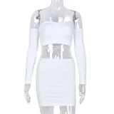Chest Wrap Tie Long Sleeve Two Piece Sexy Skirt