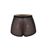 Sexy perspective mesh high waist solid color transparent black shorts high waist buttocks slim