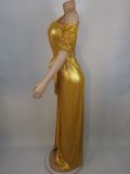 Gold Bronzing Loose Sexy Irregular Slit Long Dress Dress