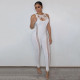 Solid color stitching mesh micro-transparent basic sleeveless cross hollow tight-fitting thin one-piece pencil trousers