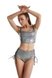 Sexy Laser Bronzing Tether Adjustable Set Fitting Fashion Top Shorts Two-piece Set