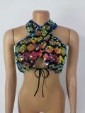 Sexy Colorful Sequins Tethered Halter Cropped Mini Nightclub Wrap