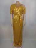 Gold Bronzing Loose Sexy Irregular Slit Long Dress Dress