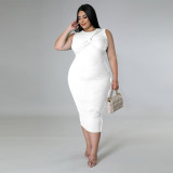 Women's high elastic pit strip temperament plus size dress sleeveless round neck back zipper