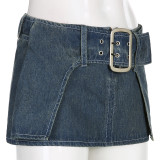 Hot girl personality big waist button denim ultra-short bag hip skirt