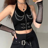 Women's Top Personality Metal Chain Sexy Backless Halter Short Vest