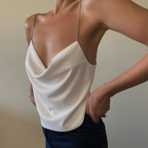 Solid Color Chain Sexy Backless V-Neck Sling Top