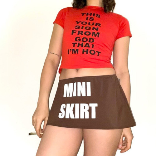 Letter Print Loose Casual Bag Hip Mini Skirt Women
