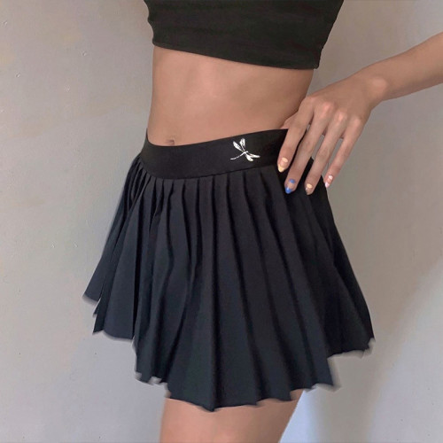 Youthful vitality girl pleated skirt sexy print high waist slim pleated skirt