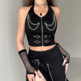 Women's Top Personality Metal Chain Sexy Backless Halter Short Vest