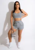 Solid color sexy tight-fitting casual sports two-piece suit