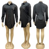 Black simple fashion small hot drill single breasted shirt skirt