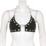 Sexy babes show navel eyelet pin corset design sense chain personality hanging neck sling