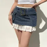 Hot girl personality big waist button denim ultra-short bag hip skirt
