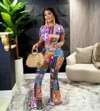 Printed short-sleeved flared pants OL commuter fashion suit women