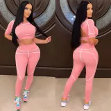Fashion New Casual Tight Sports Short Sleeve Solid Color Pants Two Piece Set