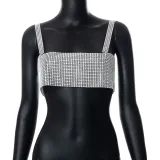 Sequin Sling Sleeveless Petite Crop T-Shirt Top
