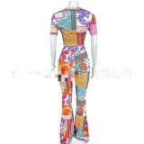 Printed short-sleeved flared pants OL commuter fashion suit women