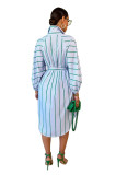 Women's Striped Print Casual Long Sleeve Striped Print Skirt 2 Colors Available