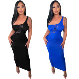 Fashion Solid Color Women's Burning Flower Sexy Sling Wrap Breast Long Skirt Dress