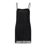 Sexy suspender skirt solid color fringed backless dress